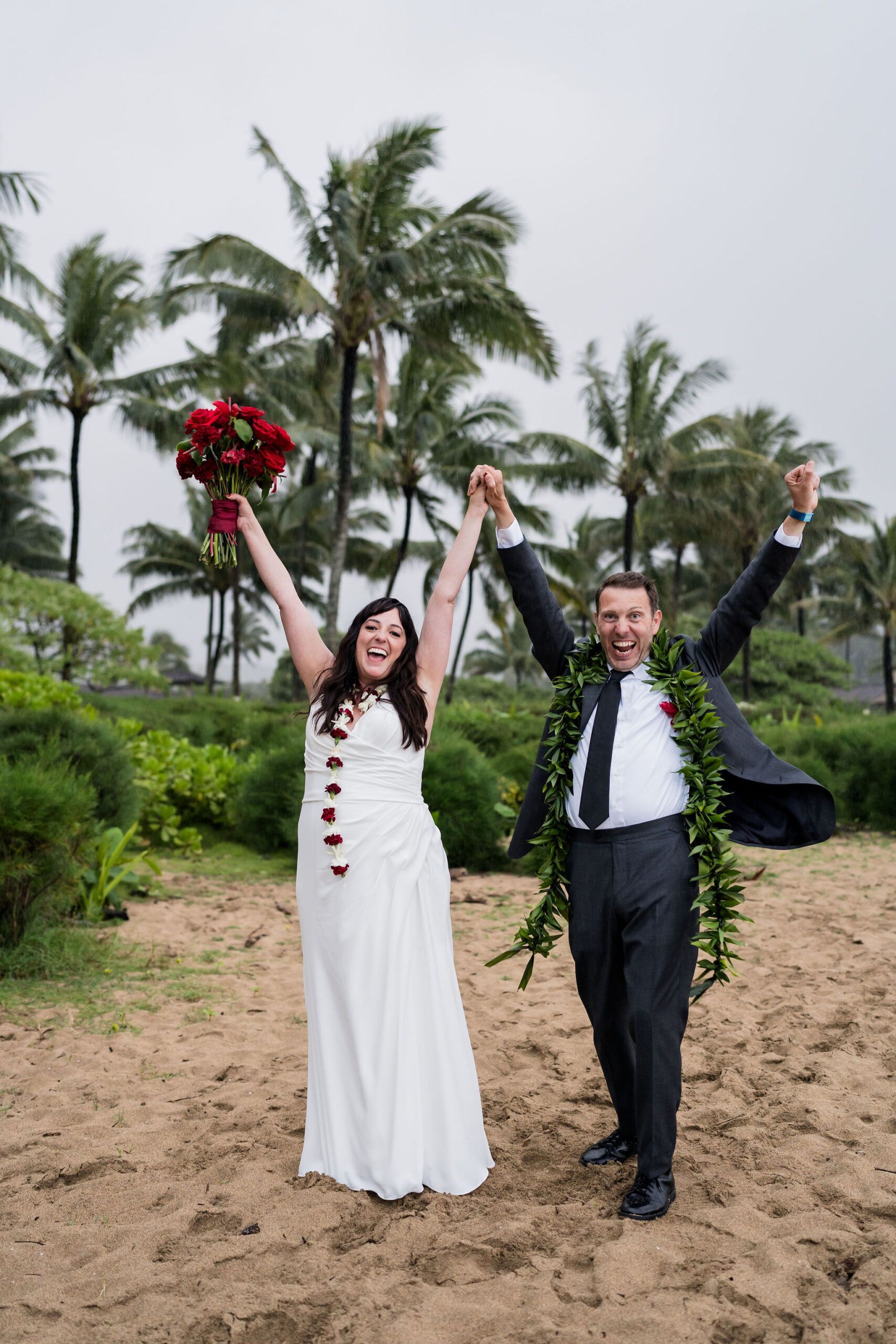 Couple in lush Kauai environment