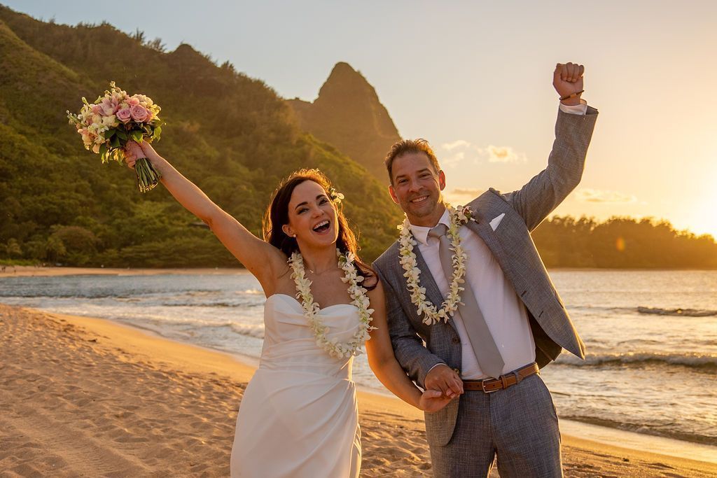 Couple in lush Kauai landscape